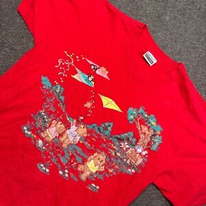Basic Editions T-Shirt Mens XL Red Vintage Kite Flying Bears Graphic 80s
